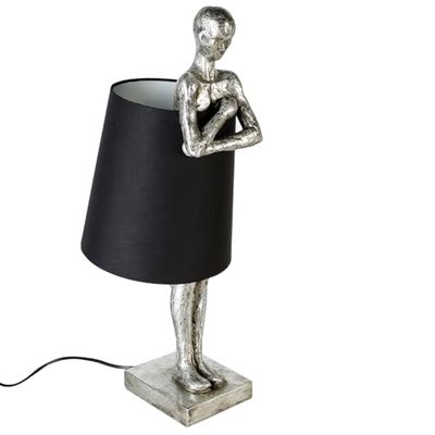 Table lamp, Man motif, Synthetic resin, black, silver colored, PU 1, L. 28 cm, W. 23 cm, H. 58 cm