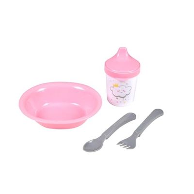 BEBE - Juego de comidas con plato + cubiertos y taza de plástico Essen'Ciel rosa