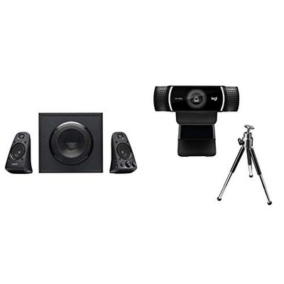 Logitech z623 thx sistema di altoparlanti 2.1 con subwoofer, certificazione thx, 400 watt, bassi ‎profondi & c922 pro stream webcam, streaming veloce hd 1080p/30fps o hd 720p/60fps, correzione luce hd