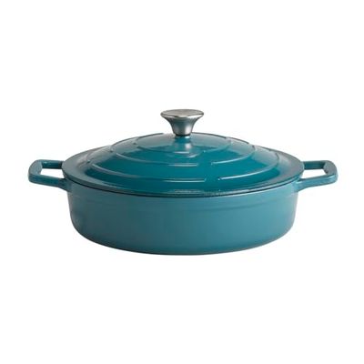 APS 88314 Cazuela con tapa "5 STARS", hierro fundido, apta para inducción, refractaria, incl. soporte para tapa, Ø 28 cm, 3 litros, turquesa