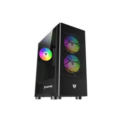 Nfortec Caelum Caja PC Gaming ATX con Frontal mallado, 3 Ventiladores RGB, Cristal Templado, filtros Antipolvo, USB-C – Color Negro
