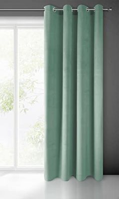 Eurofirany Soft Plain Opaque Velvet Curtain with Eyelets-1 Unit, Fluffy Panel Drape Classic Glamour Elegant Living Room, Bedroom, 215 g/m2, Fabric Metal, Turquoise, W55 x L98