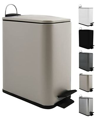 Spirella, Poubelle à pédale 5 Litres, Modèle Erik, Rectangulaire, Fermeture douce et silencieuse grâce au système slow close, Utilisation sécurisée avec des pédales antidérapantes, Taupe Mat