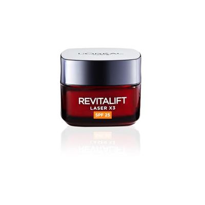 L’Oréal Paris Revitalift Laser Triple Action Anti-Ageing SPF 25 Cream, Smooth Wrinkles, Firm and Radiant Skin, Pro-Retinol, Hyaluronic Acid and Vitamin C, 50ml