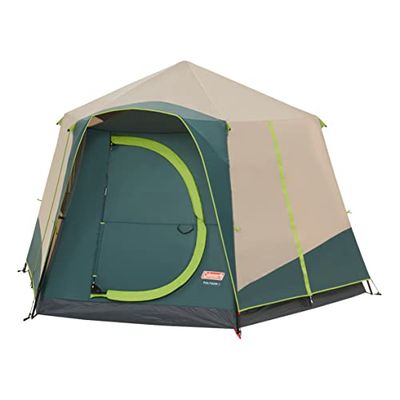 Coleman Polygon 6, grote 6-persoons tent met 360° zicht, 6-persoons familietent, stabiele stalen paalconstructie, gemakkelijk op te zetten, 100 procent waterdichte campingtent, bruin