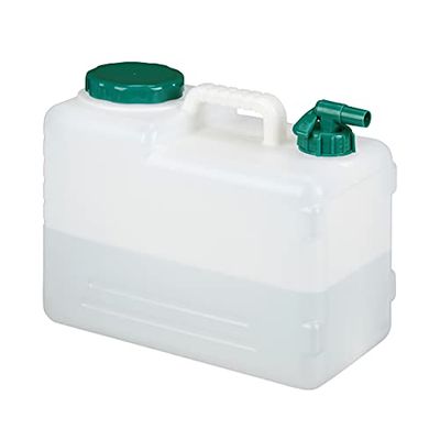 Relaxdays jerrycan met kraan, 15 liter, voor drinkwater, kunststof, bpa-vrij, met handvat, camping, festival, wit/groen