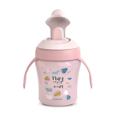 Suavinex, My Family Ontwikkelbeker met stijve schenktuit, lekvrij en met beschermdeksel, lekvrije drinkbeker, 200 ml, kinderen vanaf 6 maanden, vaatwasmachinebestendig, roze