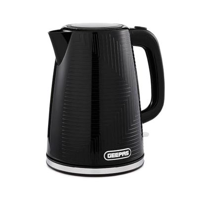 GEEPAS 1.7L Cordless Electric Kettle | Textured Premium Kettle with 360° Rotational Base | Concealed Heating Otter Control | Space Saving Cord Storage LED Indicator | 2 Year Warranty 3000W Opus Black