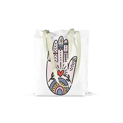 Bonamaison Bolso De Mano Impreso, 100% Algodón, Bolso de la Compra Reutilizable, Bolso De Compras, Ecológico, Plegable, Bolso de Tela de Lona con Asas, 48x55 Cm - Diseñado y Fabricado en Turquía