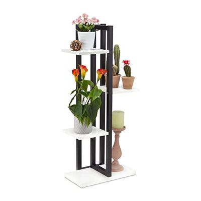 Relaxdays Étagère à plantes, escalier fleurs, 4 niveaux, HLP 93x42,5x22,5 cm, métal, support intérieur, blanc