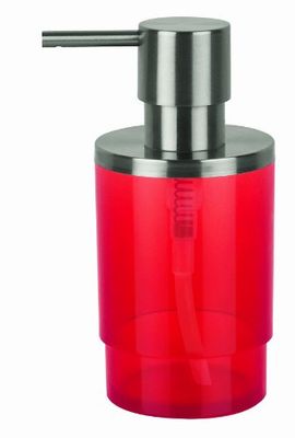 Spirella, Distributeur de Savon en Acrylique Transparent Rouge, Design Élégant et Pratique pour Salle de Bain, Idéal pour Un Usage Quotidien - Accessoire de Salle de Bain, Couleur Rouge