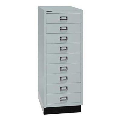 BISLEY MultiDrawer, série 39 avec socle, DIN A3, 9 Tiroirs, Acier, 645 Gris Clair, 43,2 x 34,9 x 94 cm