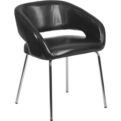Flash Furniture Silla de recepción Lateral contemporánea de la Serie Fusion, Piel Negra Suave