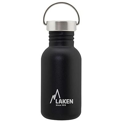 Laken Basic roestvrijstalen fles, drinkfles met brede opening met roestvrijstalen schroefsluiting, BPA-vrij, 0,5 l, zwart