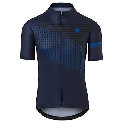 AGU Striped Maglia Ciclismo Uomo Estiva, Maglia da Ciclismo a Maniche Corte Traspirante, Materiale ad Asciugatura Rapida, Maglia MTB, 100% Poliestere Interlock, Slim Fit - Blu - XXXL