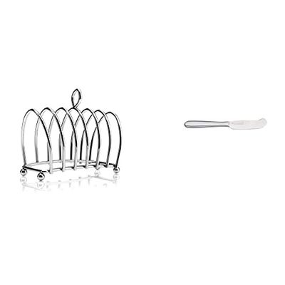 Kilo BA51 Victorian Design Chrome 6 Slice Toast Rack with Ball Feet and Loop Carry Handle & KitchenCraft Butter Knife MasterClass of Stainless Steel, Easy Spread and Rust Resistant, 16 x 2cm