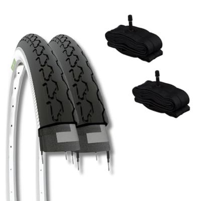 2 banden 24 x 1 3/8 (37-540) + Amerika fietsband voor stadsfiets kinderen/jongens, wit, zwart, rubber, voor dames, EBI24BXE