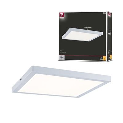Paulmann 70871 Painel de superfície LED átria quadrado plafond 24 W luz 2700 K branco quente painel LED branco fosco regulável para montagem na parede/teto