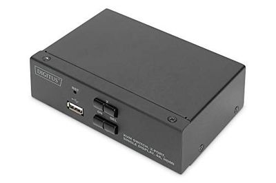 2-port DIGITUS KVM switch - 2x DP-1x DP/HDMI 2.0 Out - Single display - UHD 4K@60-Hz - USB/Audio, 2x USB 3.0, HDCP 2.2