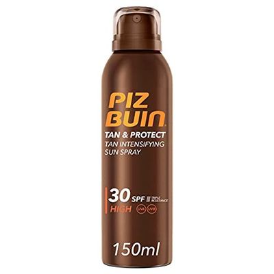 PIZ BUIN Tan & Protect Spray Solare Intensificatore dell'Abbronzatura SPF 30, Crema solare spray abbronzante corpo con Illumitone, Protezione solare spray SPF30 con filtro solare UVA/UVB, 150 ml