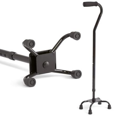 Medline Aluminum Quad Cane with Small Base for Balance, Knee Injuries, Leg Surgery Recovery & Mobility, Portable, Lightweight Walking Aid for Seniors & Adults, Black
