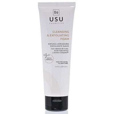 Mousse nettoyante visage effet gommage doux - 120 ml - Aide à nettoyer et à hydrater - Contient de l'acide hyaluronique et de l'Amino Complex - Convient à tous les types de peaux - USU Cosmetics