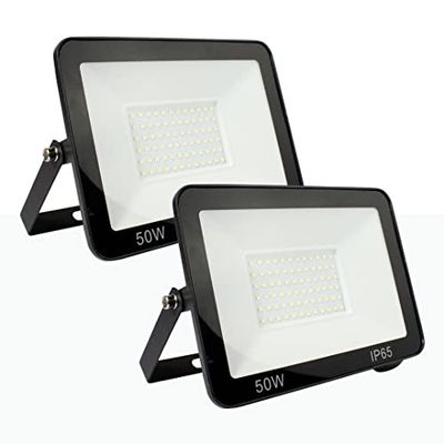 Barcellona - Set di 2 faretti LED da esterno 50 W IP66 impermeabili con riflettori, proiettore LED illuminazione esterna per vialetti, terrazze, giardino 6000 K nero (K1883-2-BF)