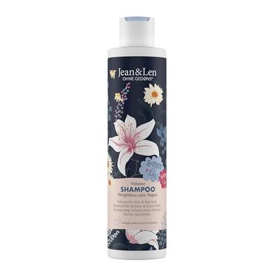 Jean & Len Shampoo volume bambu e lírio, para cabelos finos e finos, dá volume e brilho, fragrância floral, sem parabenos ou silicone, vegano, 300 ml