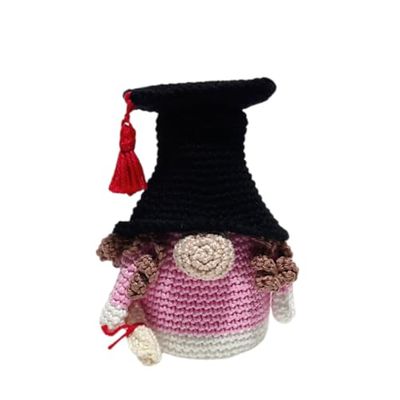 Pupazzo amigurumi ad uncinetto Gnometta Laureata rosa con tocco nero 11 cm (4MG) - Made in Italy