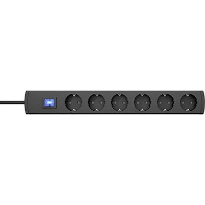 Kopp UNOversal® 232905018 Extensão de 6 tomadas (3 m, com interruptor e grande distância), aparafusável com proteção tátil, extensão de tomada interior I, cor antracite, 232905018, cabo de