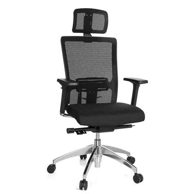 hjh OFFICE 657501 Chaise de Bureau Astra LUX Tissu/Maille Noir Chaise pivotante avec Soutien Lombaire, accoudoirs réglables en Hauteur