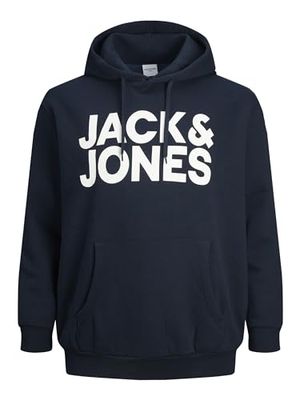 JACK & JONES Logo Sweat Hood Sudadera con Capucha con Logotipo de JJECORP PS, Chaqueta Azul Marino/Estampado Estampado Grande, XXL para Hombre