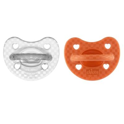 Chicco Sucette en silicone PhysioForma Luxe 16-36 mois, 2 pièces, Silicone doux et délicat, Soutient la Respiration Physiologique et Favorise le Bon Développement de la Bouche, orange