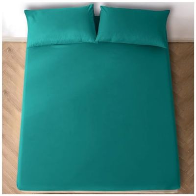 Dra-på-lakan enkel djup teal – polybomull elastiskt hörn lakan – 25 cm djupa fickor nedre säng monterad (90 x 190 cm) – maskintvättbar