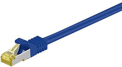 Goobay 92672 RJ45 Patch Cable with CAT 7 Raw Cable Double Shielded S-FTP up to 600 MHz Halogen-Free Copper Cable Connector Gold-Plated Contacts 0.5 m Blue