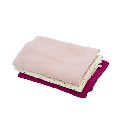 Domiva - Lote de 3 Idiomas de Gas de algodón: 1 Estampado + 2 Uni Rosa Granadina 60 x 60 cm, 1 Estampado + 2 Uni Rosa Granadina