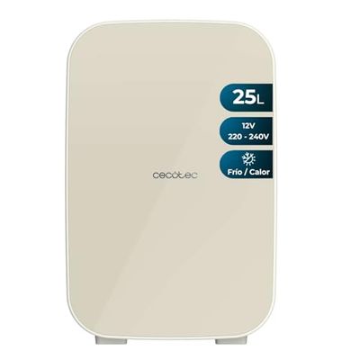 Cecotec MiniColing Bolero mini lodówka 25 l, Bahamy, beżowa, pojemność 20 l, praca 12-220 V, kompatybilna z samochodami i karawanami, funkcja zimna i ciepła, regulacja temperatury od 7°C do 65°C