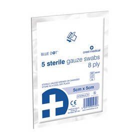 Blue Dot 5 Sterile Gauze Swabs, 7.5 cm x 7.5 cm Size