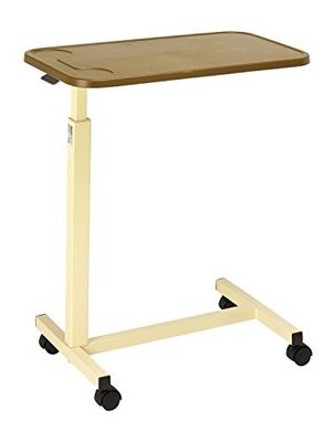 Homecraft Overbed Table, Portable Desk with Castor Wheels, Writing Surface to Use in Bed or a Wheelchair, Mobility Aid, Mobile Desk with Adjustable Height, Teak and White