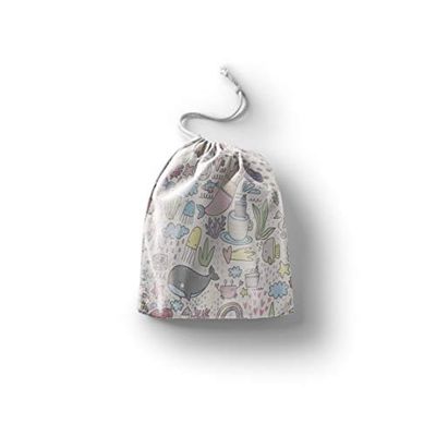 Bonamaison Impreso Algodón Bolsas con Cordón, Bolsa con Cordel para el Hogar y el Almacenamiento de Verduras, Bolso de Compras, Plegable, Ecologica, Reutilizables, Tamaño: 12x15 Cm