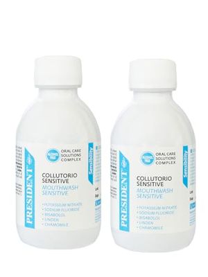 President KIT 2 COLLUTORIO SENSITIVE per denti e gengive sensibili. Azione lenitiva, calmante. Antiplacca e anticarie. 2X200ml