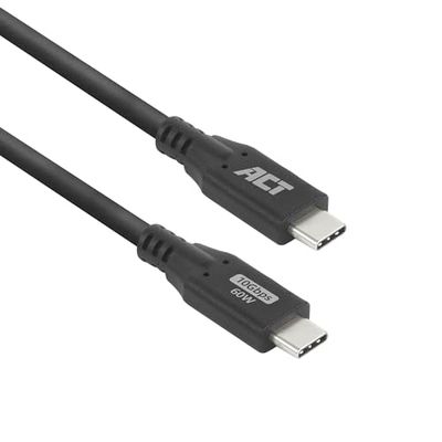 ACT USB C 60W kabel, 10Gbps, 4K @60Hz USB C video-kabel, datakabel, oplaadkabel voor monitor, laptop, SSD, 2m - AC7442