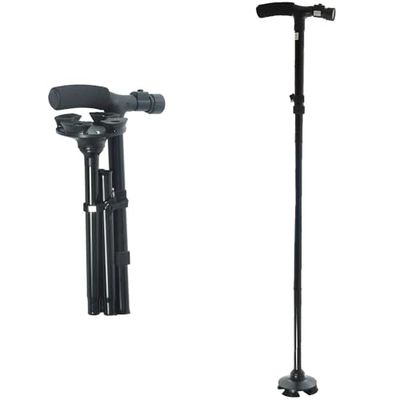 Wandelstok voor ouderen, inklapbaar en verstelbaar, met antislip basis en ledlicht