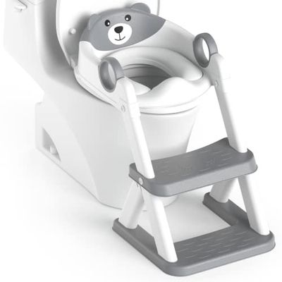 RABB 1ST Zitje voor zindelijkheidstraining, voor peuters, wc-zitje, toilet, voor kinderen, jongens en meisjes, 2 in 1, met plonsbescherming, anti-slip onderkant, met opstapje