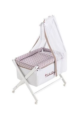Mini-wieg compleet (hout + textiel + bedhemel) 100% katoen geborduurd GARNET LIBERTY