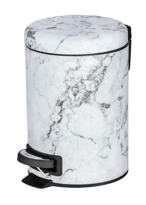 WENKO Poubelle salle bain, poubelle à pédale, acier inox, effet "marbre", poubelle 3L, 17x25x22,5 cm, Onyx