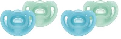 NUK Sensitive - Lot de 4 sucettes - 6 à 18 mois - 100% silicone pour peau délicate - Sans BPA - Bleu et vert