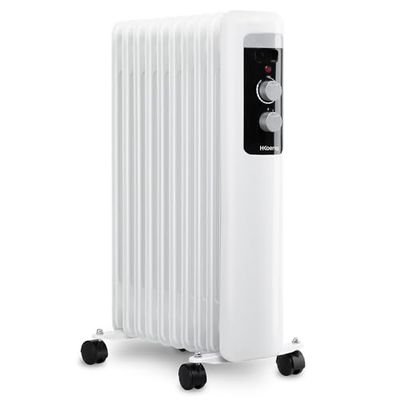 H.Koenig WARM90 Oliebadradiator, elektrisch, mobiel, 9 verwarmingselementen, laag verbruik, regelbare thermostaat, oververhittingsbeveiliging, automatische uitschakeling, 2000 W