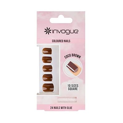 Invogue Coco Brown Square Nails (24 Pieces)