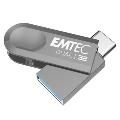 EMTEC - Chiavetta USB 3.2 USB-A Type-C Dual D280 ECMMD32GD283 - Flash Drive Compatibilità universale USB 3.2 - Lettura 80 MB/s, Scrittura 20 MB/s, Eco Design, 32 GB/GB